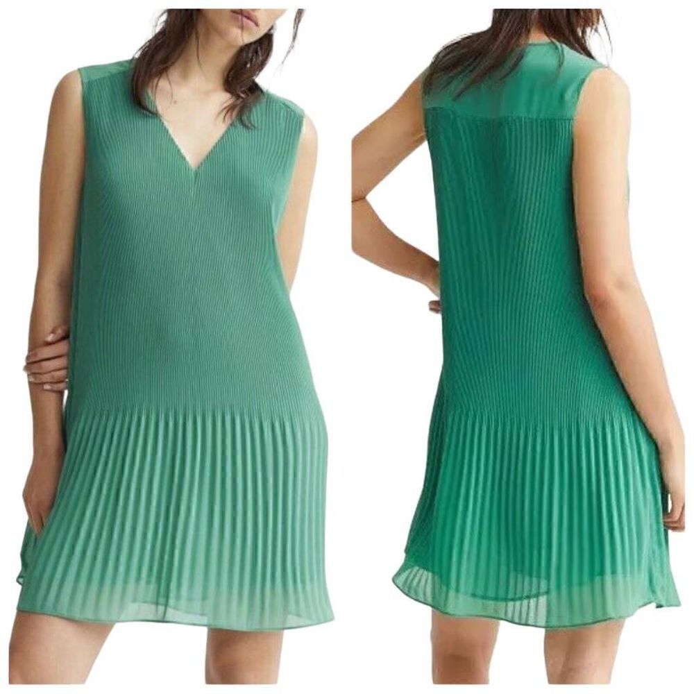 H&M Green Pleated Sleeveless Shift Mini Dress Size Large